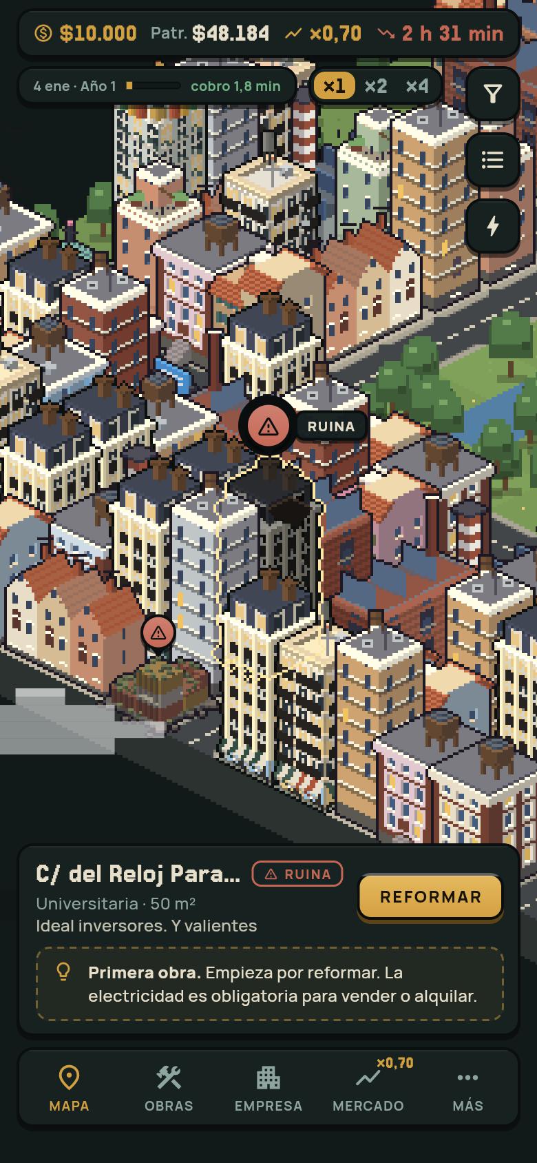Pantalla del mapa en el juego