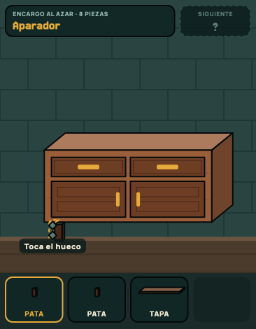 Minijuego de carpintería: montar un aparador